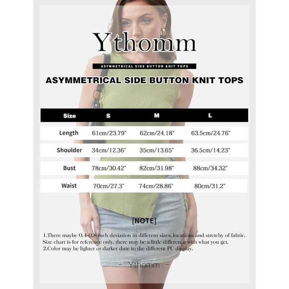 Women's Ribbed Knit Tank Top Slim Fit Sleeveless Side Button Slit Casual - Picture 5 of 5